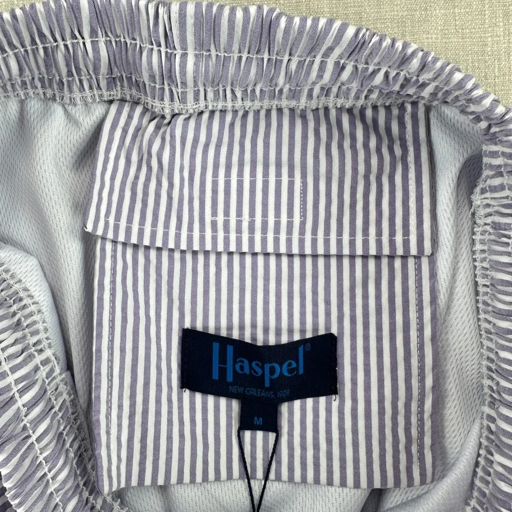 Haspel Swim Trunks Mens Medium Purple Seersucker Striped Beach Shorts NWT